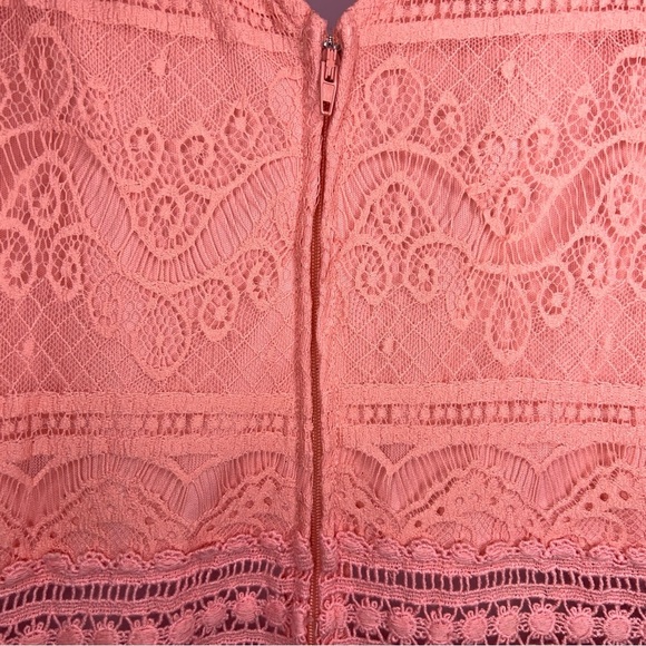 Juniors XL Forever 21 Peachy Pink Embroidered Lace Dress Lined Boho Sleeveless - Picture 8 of 15